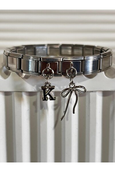 bijoux uniques Steel Italian Bracelet with Letter K Ribbon Charm