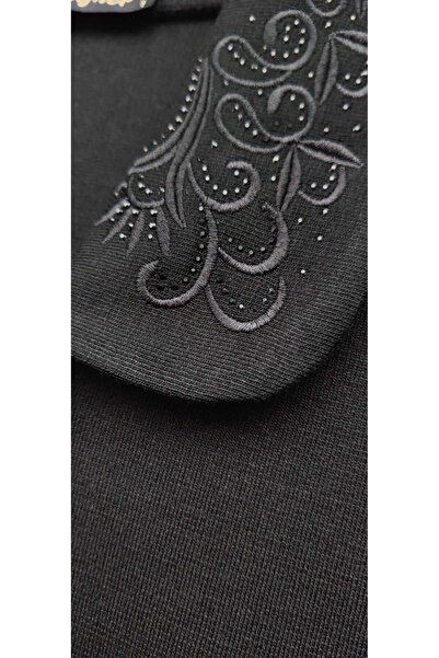 Laden Knitwear Transitional Steel Knit Plus Size Embroidered Stone Cap Long Cardigan Black Mother Cardigan