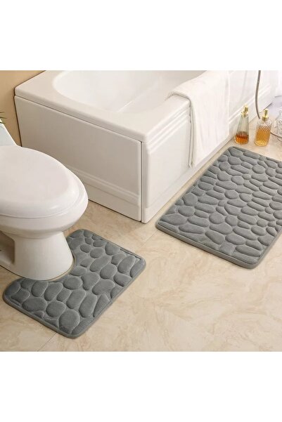 OEM Set of 2 3-D non-slip bath and toilet mats, 60x40 and 40x40, gray