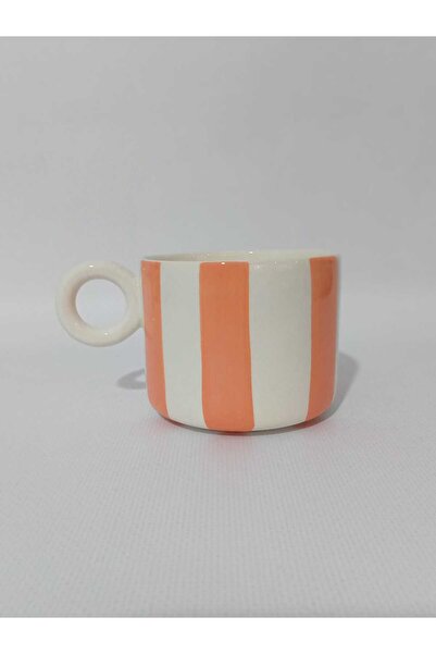 Zümrüdüanka Seramik Orange Striped Handmade Ceramic Mug