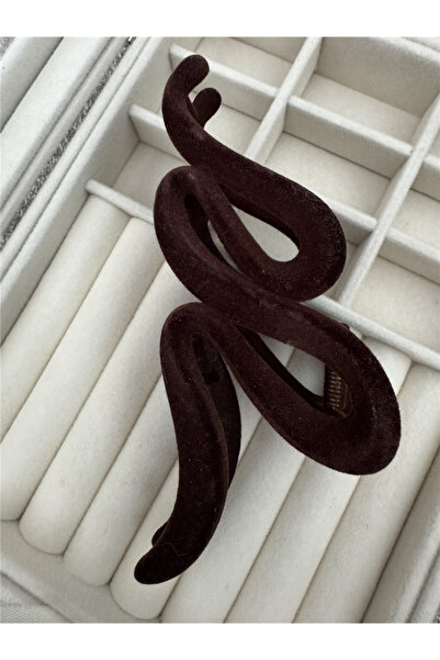Pelin Aksesuar Acı Kahve Kadife Dokulu Kıvrımlı Mandal Toka