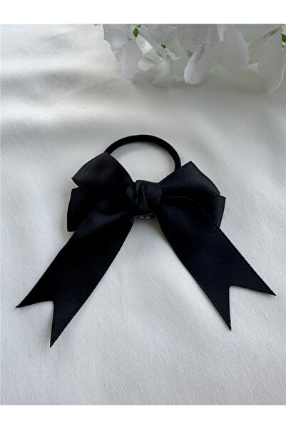 Pelin Aksesuar Black satin ribbon bow elastic hair tie