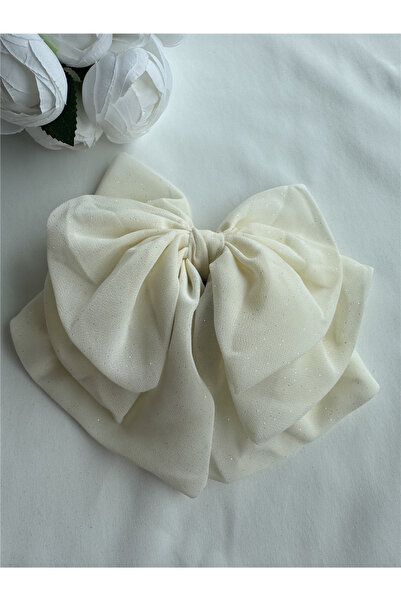 Pelin Aksesuar Cream White Multi-Layered Large Satin Bow Buckle