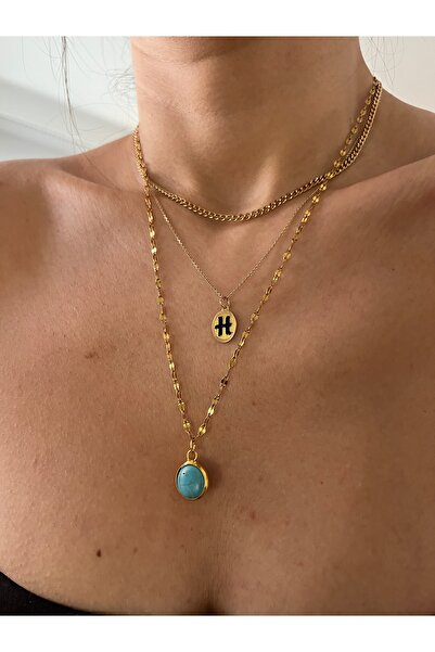 Hoop jewelery قلادة من الحجر الأزرق الفيروزي مقاس 50 سم