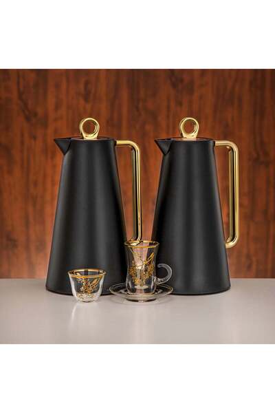 Almarjan Vacuum Flask Set 20-Piece Matt Black & Gold