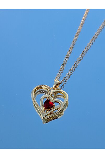 Hanydle Kalp İçinde Kalp Kırmızı Çelik Kolye