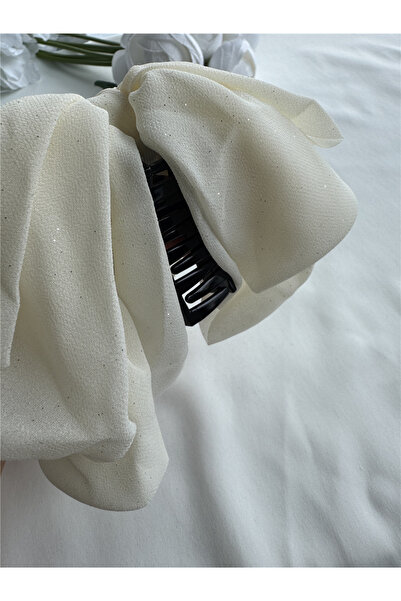 Pelin Aksesuar Cream White Multi-Layered Large Satin Bow Buckle