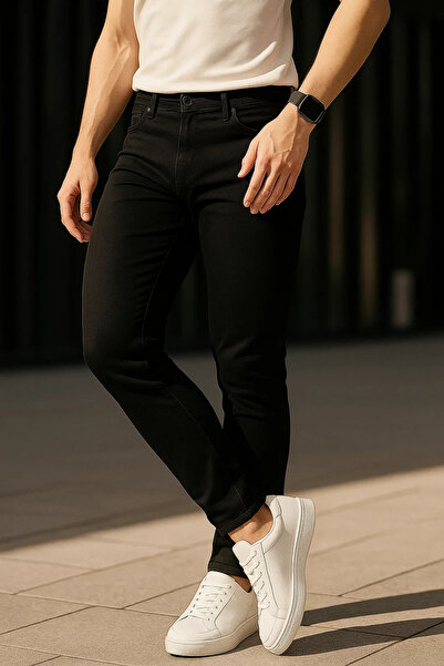 comstar Men's Cotton Basic Black Jeans Trousers