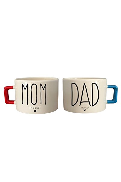 IŞILAY PROMOSYON Mom & Dad Text Printed Ceramic Latte Cup Special for Lovers