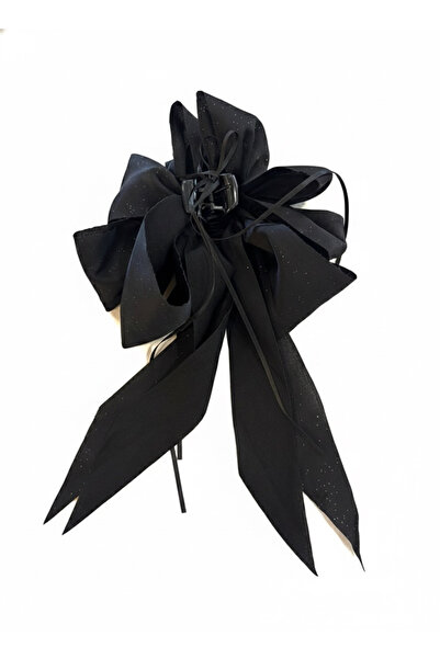 Pelin Aksesuar Black Sparkling Long Tail Large Bow Buckle