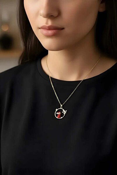 Clariss Çelik Zincir Gold Zirkon Taşlı Yılbaşı Tema Kadın Kolye