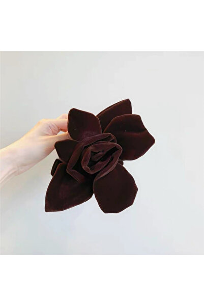 Pelin Aksesuar Cataramă cu flori mari cu textura de catifea maro