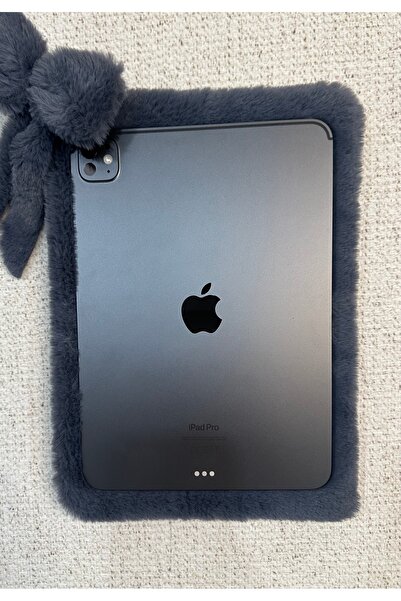 MUTE BAG Plush Tablet Bag / Gray Plush Tablet Case with Bow Charm 11'' - 12'' Inch (30*22)