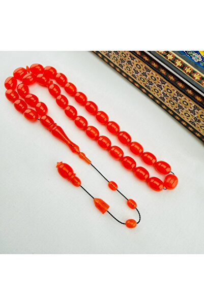 Bülbül Tesbih Barış Bülbül Usta İmzalı NEON TURUNCU Osmanlı Sıkma Kehribar Te...
