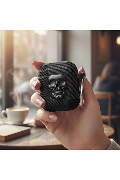 CaseOnn أبل إيربودز 2/1. حافظة نيسيل آمنة مع قفل على شكل جمجمة من الكربون بال...