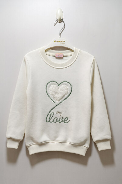 ÖZNUR Kız Çocuk Beyaz My Love Nakışlı Sweatshirt