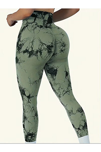 CEDAN Stretchy, Tie-Dye Pattern, Hip-Lifting Exercise Pants, Machine Washable, Sports Style