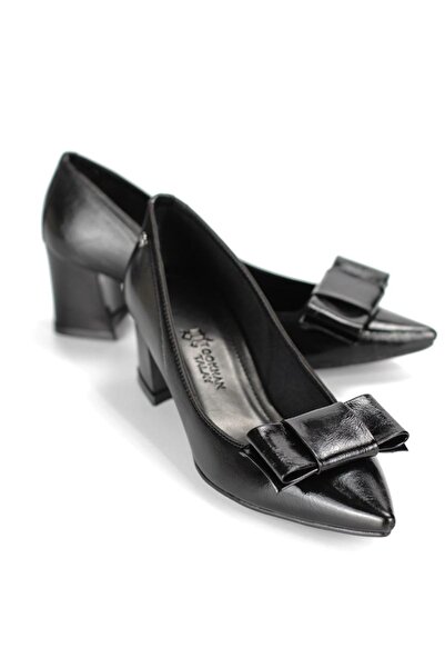 Gökhan Talay Benedita Flexible Soft Non-Slip Sole (4 cm) Women's Thick Heel Corner Bow Black Ruga