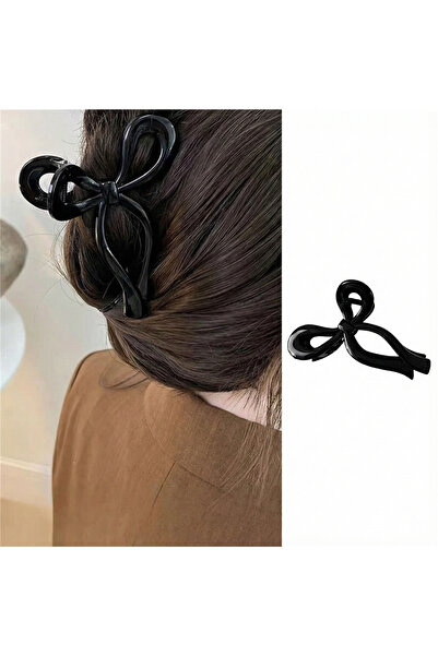 Pelin Aksesuar Black shiny bow knotted latch buckle