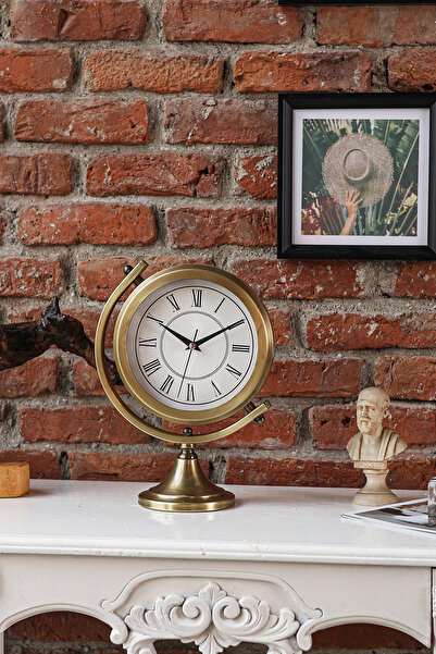 Muyika Design Gold Metal Masa Saati – Sessiz Mekanizma, Roma Rakamlı Dekoratif Vintage Tasarım-Mezza Gold Roma