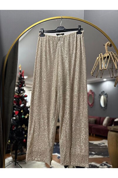 MODAGK Sequined Elastic Waist Casual Trousers-Ecru