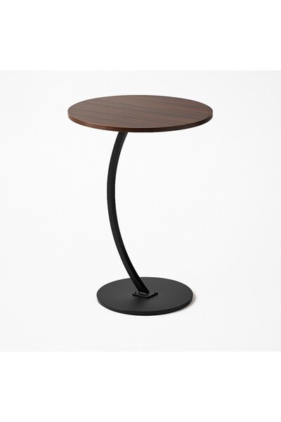 Vi Markets طاولة جانبية عصرية تتميز بسطح خشبي وقاعدة معدنية دائرية أنيقة