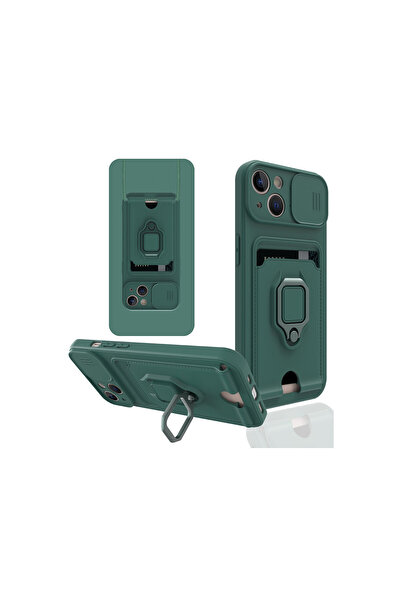 NewFace جراب آيفون 15 زوما من السيليكون مع حلقة بطاقة العمل - أخضر