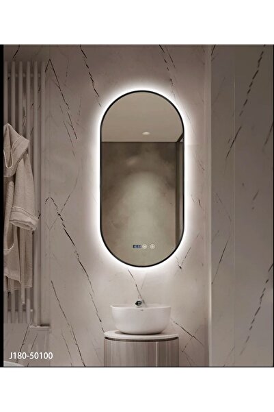 Smack Oglinda de baie LED, 50x100 cm,Rama Neagra, Lumina Rece, Caldă și Neutr...