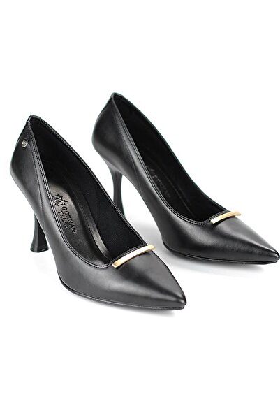 Gökhan Talay Arina Flexible Soft Non-Slip Sole (8 cm) Black Leather Thin Strap Buckle Women's Heeled Shoes