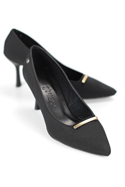 Gökhan Talay Sasha Flexible Soft Non-Slip Sole (4 cm) Black Suede Thin Strap Buckle Women's Heeled Shoes