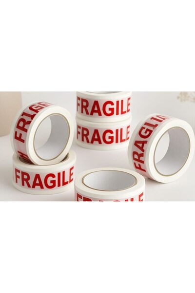 OEM Pack of 6 Rolls White Adhesive Tape with Red 'FRAGILE' Print