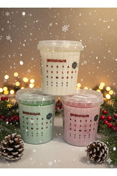 ŞEKER & SUGAR - YILBAŞI Kurabiye Yapım Set 3'lü Şeker Hamuru 500gr BEYAZ+KIRM...