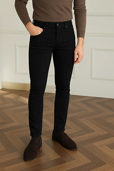 comstar Men's Basic Cotton Skinny Black Jeans Trousers