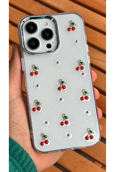 EDELFU آيفون 14 برو ماكس - غطاء شفاف بنمط الكرز الأحمر اللامع مع بروز للكامير...