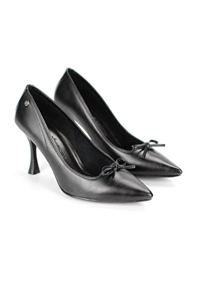 Gökhan Talay Mila Flexible Soft Non-Slip Sole (8 cm) Black Skin Thin Mustache Bow Women's Heeled Footwear