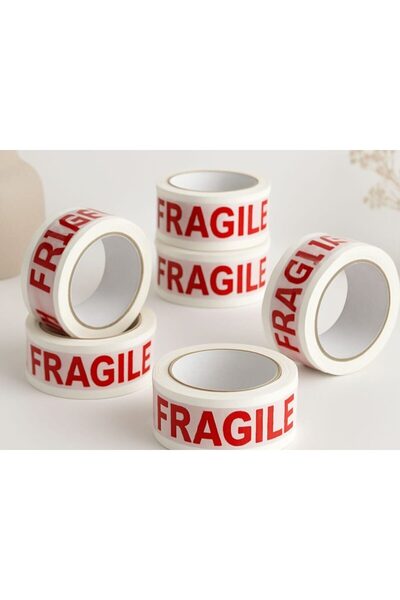 OEM Pack of 6 Rolls White Adhesive Tape with Red 'FRAGILE' Print