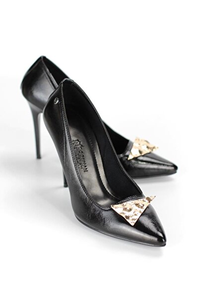 Gökhan Talay Darya Flexible Soft Non-Slip Sole (11 cm) Black Patent Leather Triangle Buckle Women's Heeled Shoes