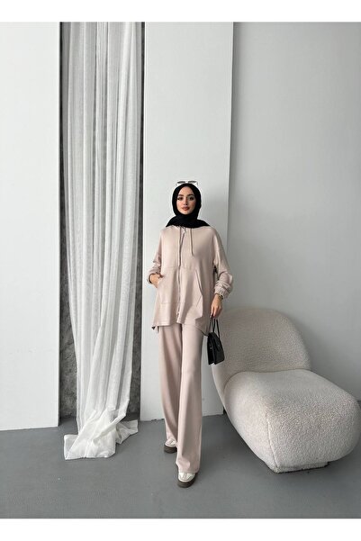 LOQFashion Modal Fabric Metal Zipper Tunic Set Hijab