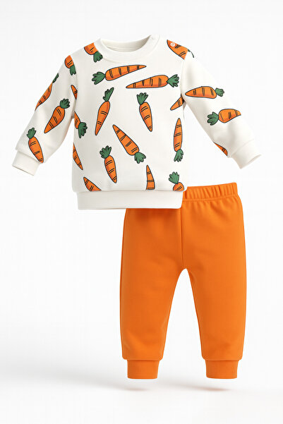 mini mia Baby Carrot Patterned 2-Piece Sweatshirt and Pants Set – Organic Comfort, Fun Design