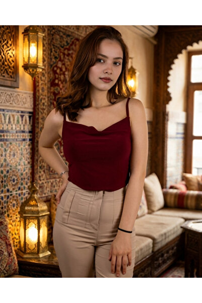 Flare Degaje Yaka Imported Sandy Blouse - Stylish Women's Tank Top with No-Ir...