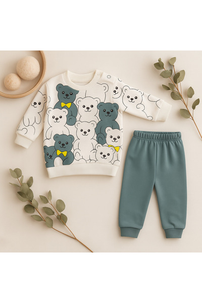 mini mia Teddy Bear Printed Baby Set of 2 – Sweatshirt and Pants Set