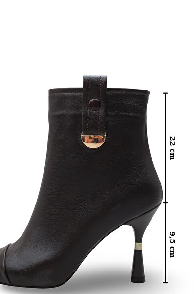 Women Lay-z Women's Brown Leather Boots, 9.5 cm Heel, Stylish Model with Pointed Toe Design, Gold Buckle and Heel Detail.