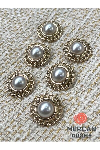 ODDA TASARIM ATÖLYESİ 🟡ALTIN ZINCIR DETAYLI İNCİ DÜĞME 23mm PREMİUM KALITE