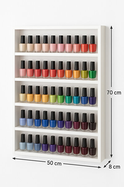 RafBurada Ahşap Oje Rafı - Biblo, Takı, Aksesuar Rafı 50*70 cm