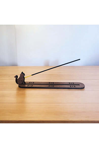 BikutuDaha Kedi Figürlü Ahşap Çubuk Tütsülük + 20’li Lotus Çubuk Tütsü | Doğa...