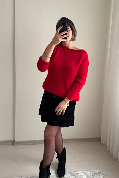 Kubos Moda Boat Neck Red Bearded Knitwear Sweater