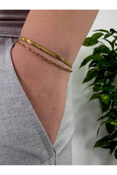 Arvens Gold Chain Men's Double Bracelet Women's Stainless Steel Unisex Tarnish-Free Colorfast Combinable