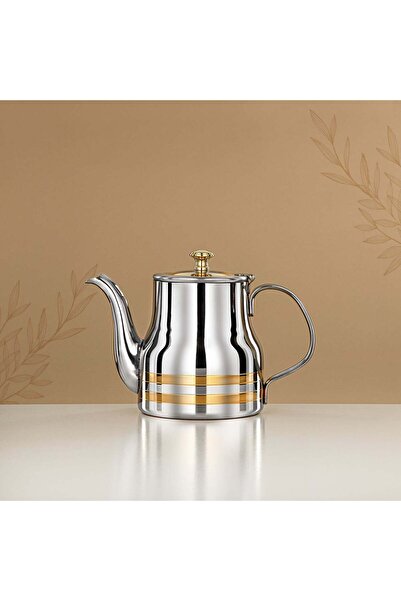 Almarjan إبريق شاي من الفولاذ المقاوم للصدأ باللون الفضي الذهبي 0.9 لتر – أناقة