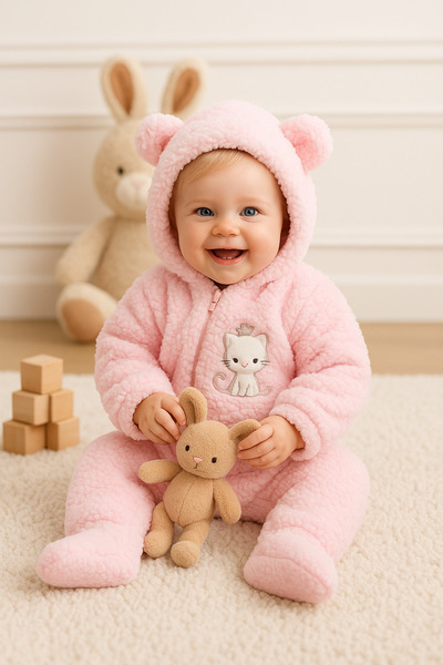 BUUDE kedi desenli tulum - Kız bebek - Pembe