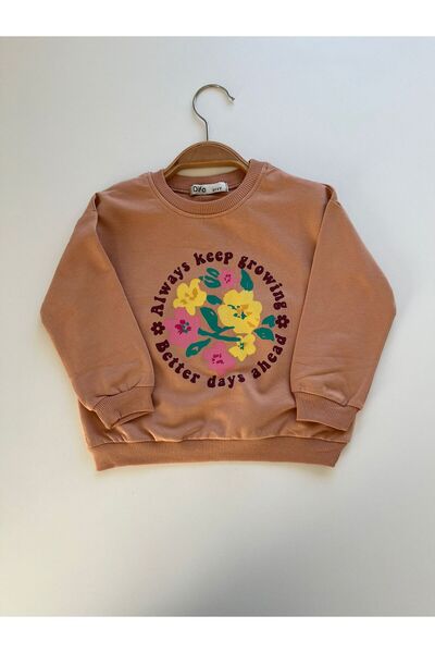 ELAGÜL Kız Çocuk Bisiklet Yaka Baskılı Sweatshirt